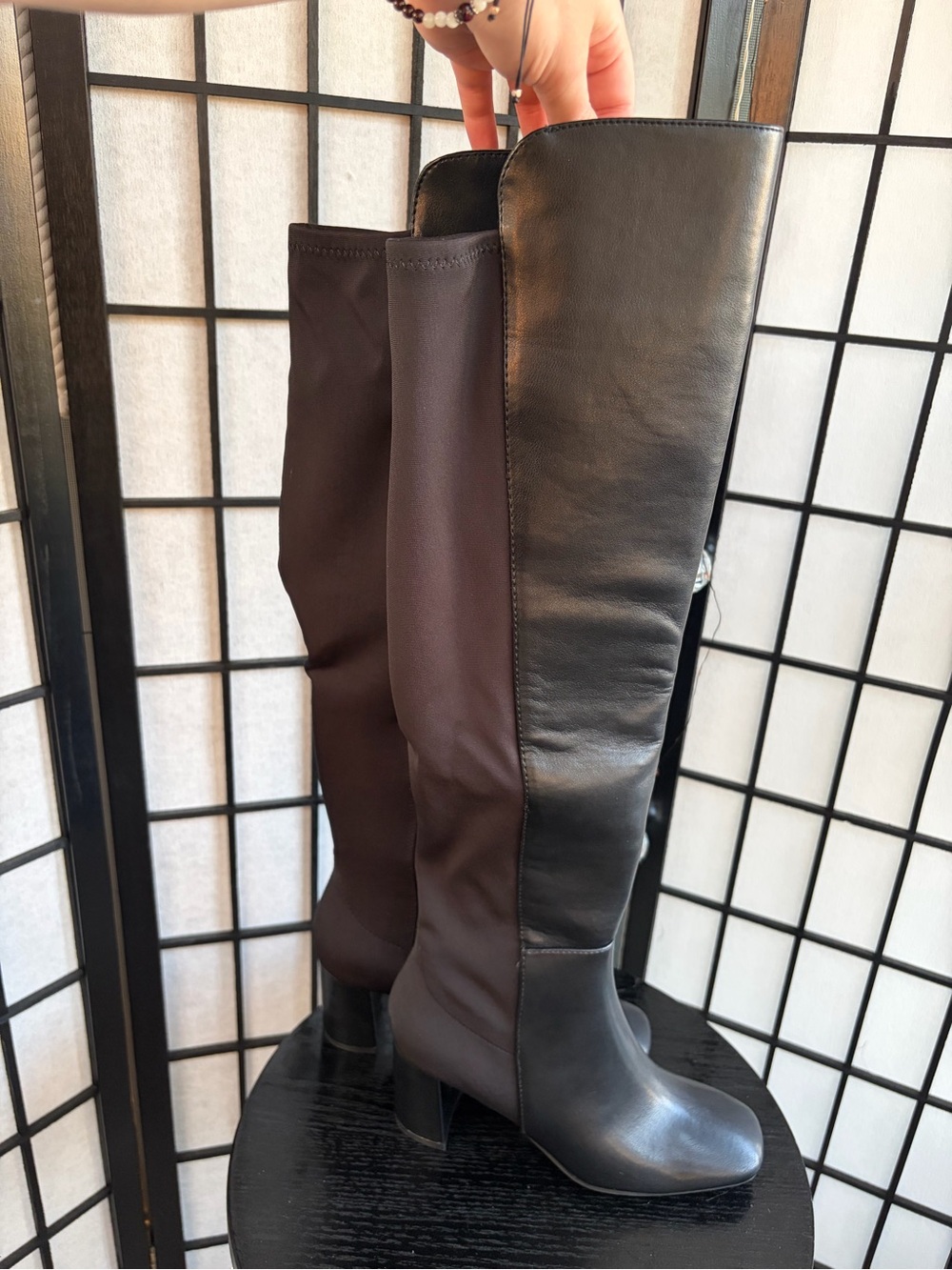 Tall Black Knee-High Block Heel Boots by Rouge
